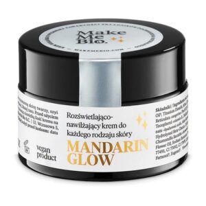 Make Me Bio Mandarin Glow krem na dzień 30 ml, naturalny krem rozświetlająco-nawilżający do twarzy, kosmetyk wegański w szklanym słoiczku