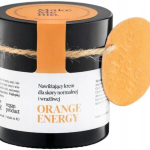 Make Me Bio Orange Energy krem do twarzy 60 ml, naturalny krem nawilżający dla skóry wrażliwej i normalnej, kosmetyk wegański w szklanym słoiku
