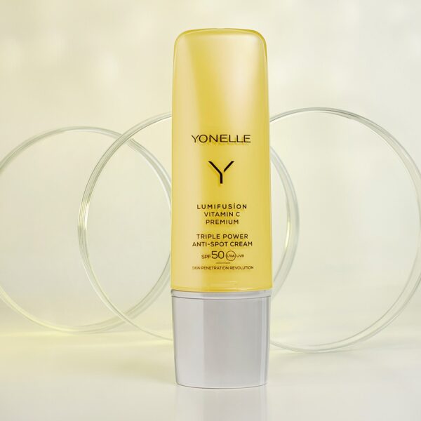 Lumifusion krem SPF50, krem ochronno-rozświetlający z witaminą C, krem na dzień Yonelle SPF50, krem przeciw przebarwieniom, krem z wysokim filtrem SPF50
