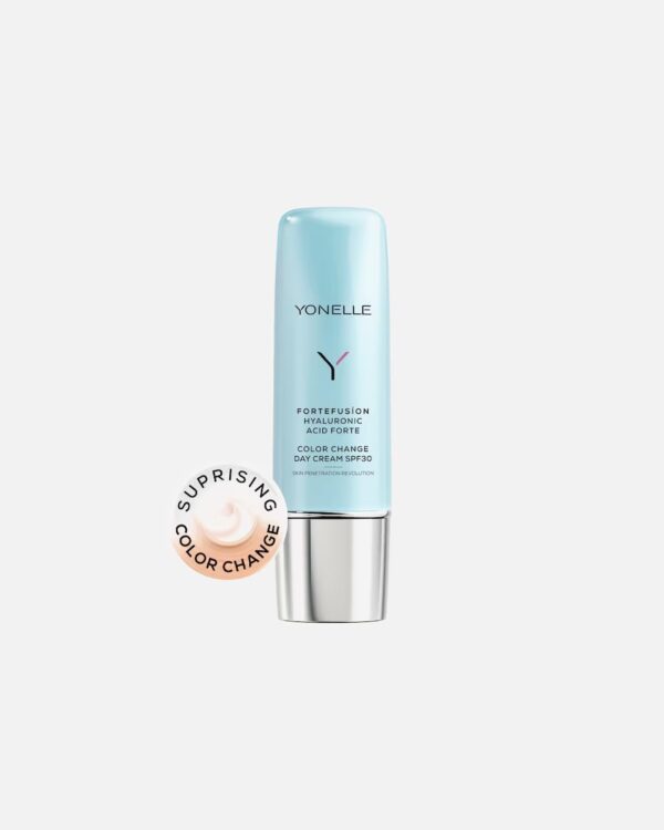 YONELLE Fortefusion krem Color Change SPF30, krem z kwasem hialuronowym, krem korektor kolorytu, krem na dzień SPF30, serum krem z ochroną UV, krem nawilżający i tonujący